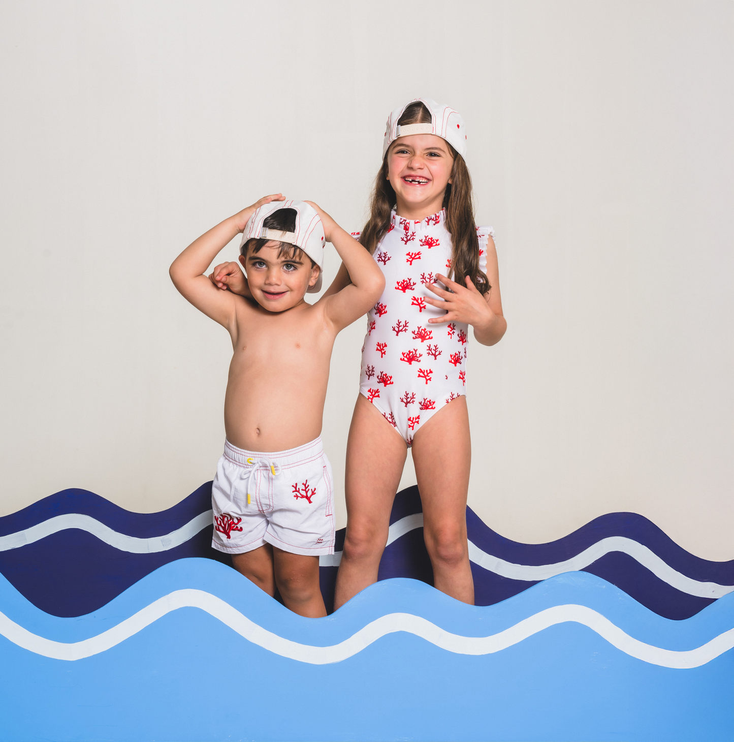 Coral White Swimsuit Boys