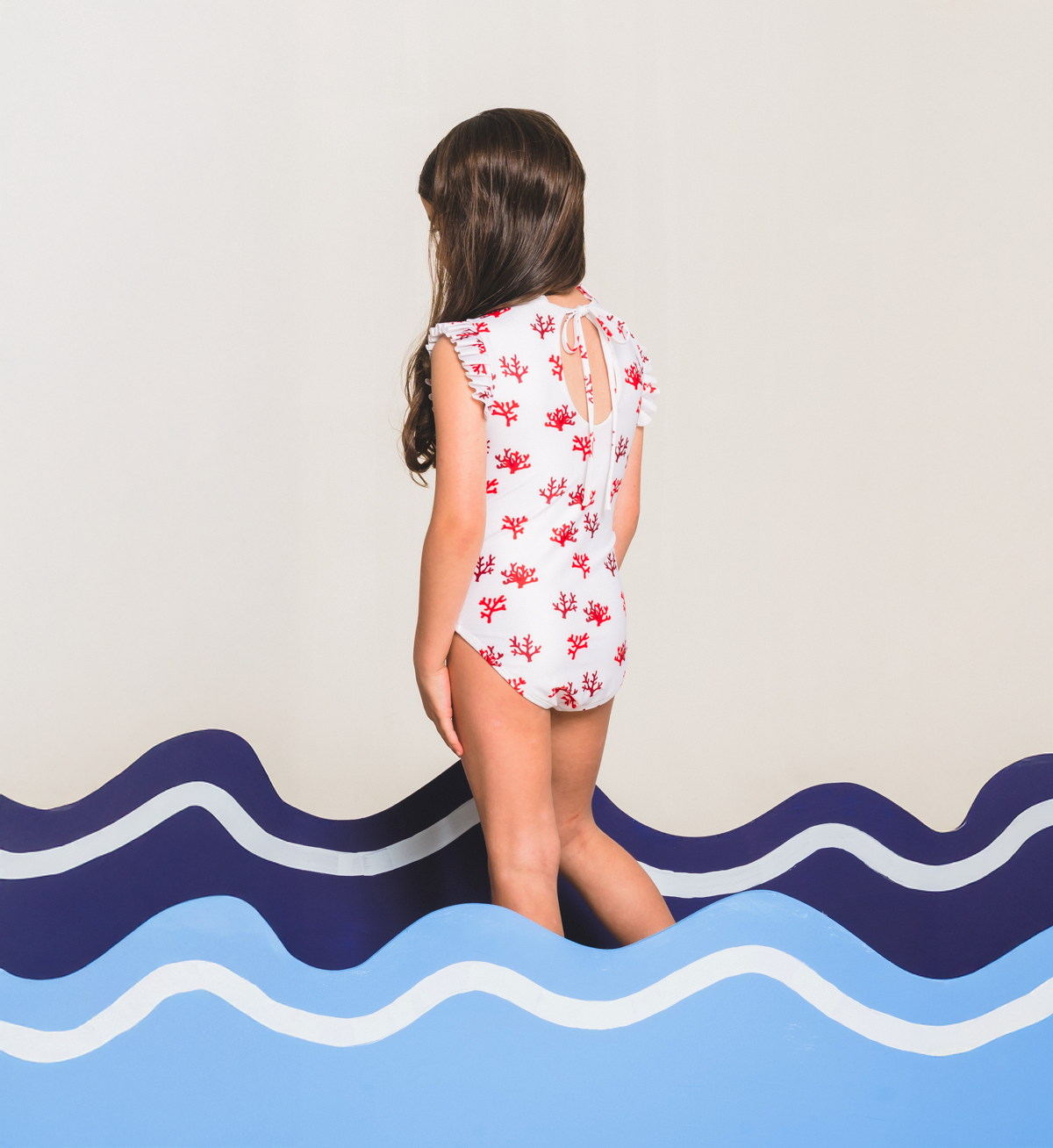 Coral White Swimsuit Girls