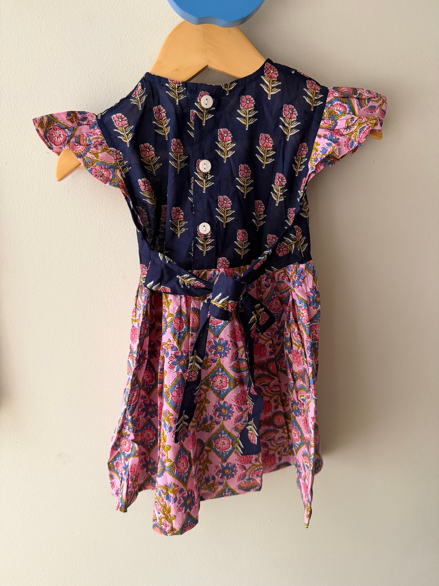 Navy and Pink Block Print Dress