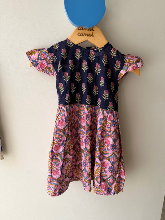 Navy and Pink Block Print Dress