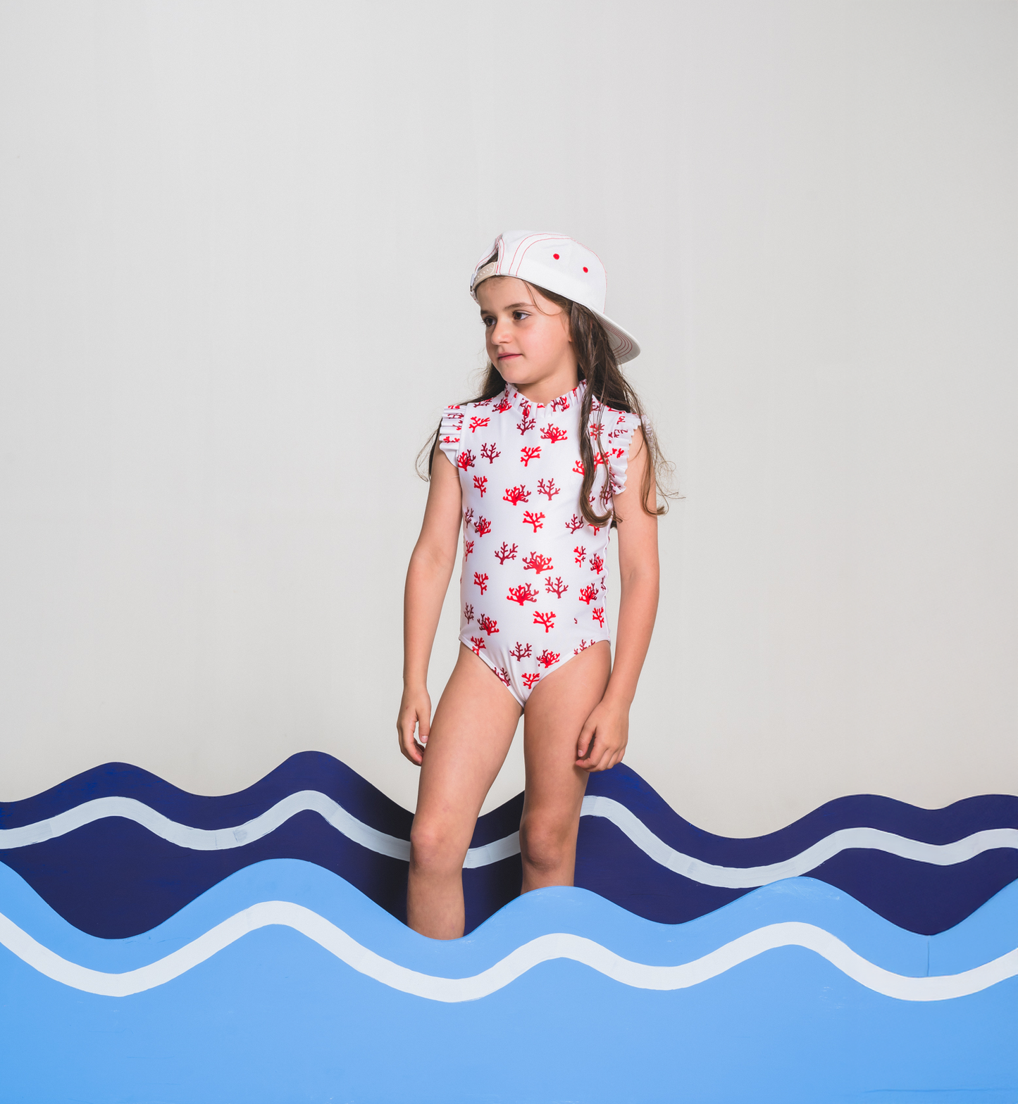 Coral White Swimsuit Girls