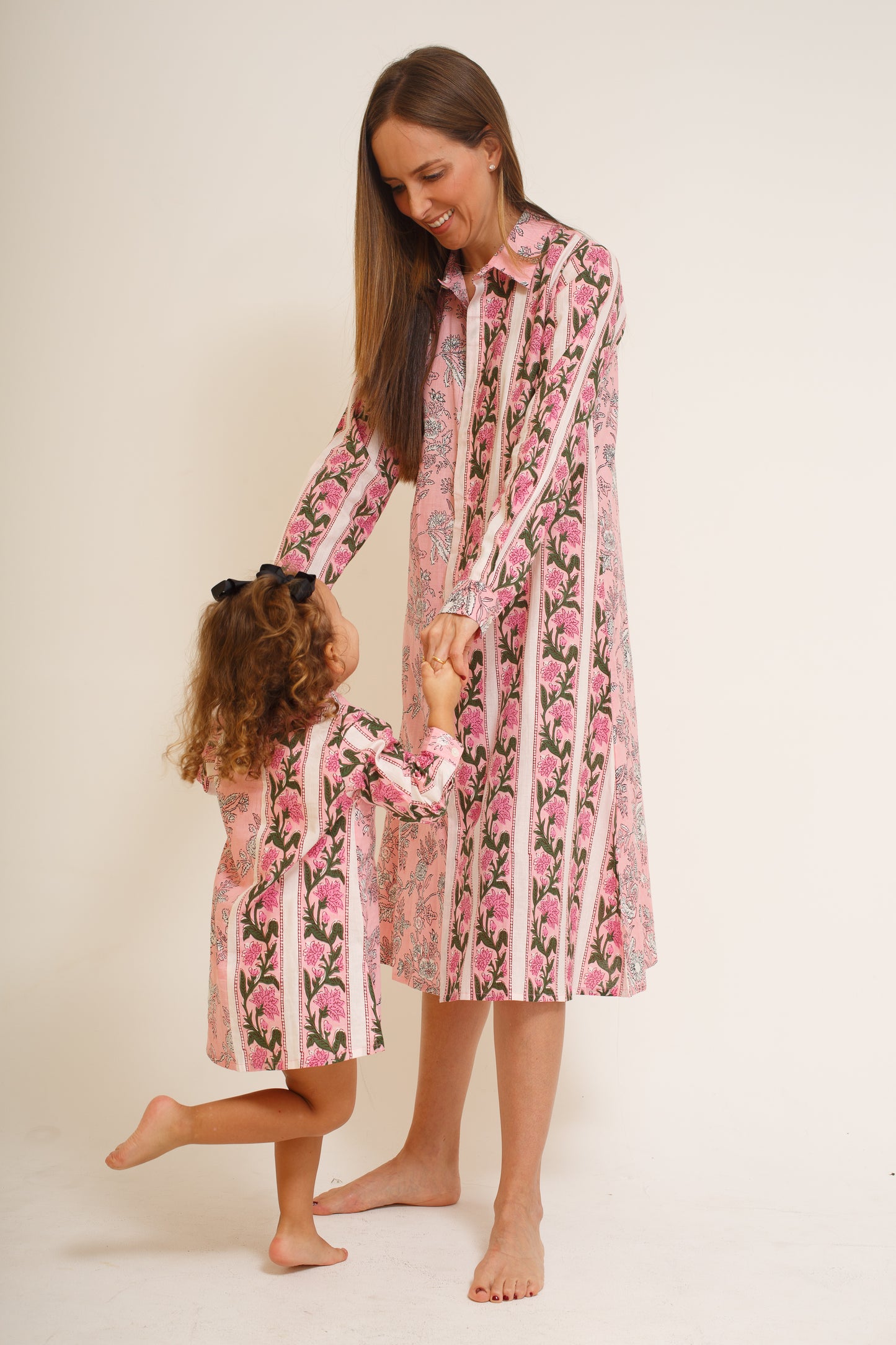 Pink Long Sleeve Block Print Dress