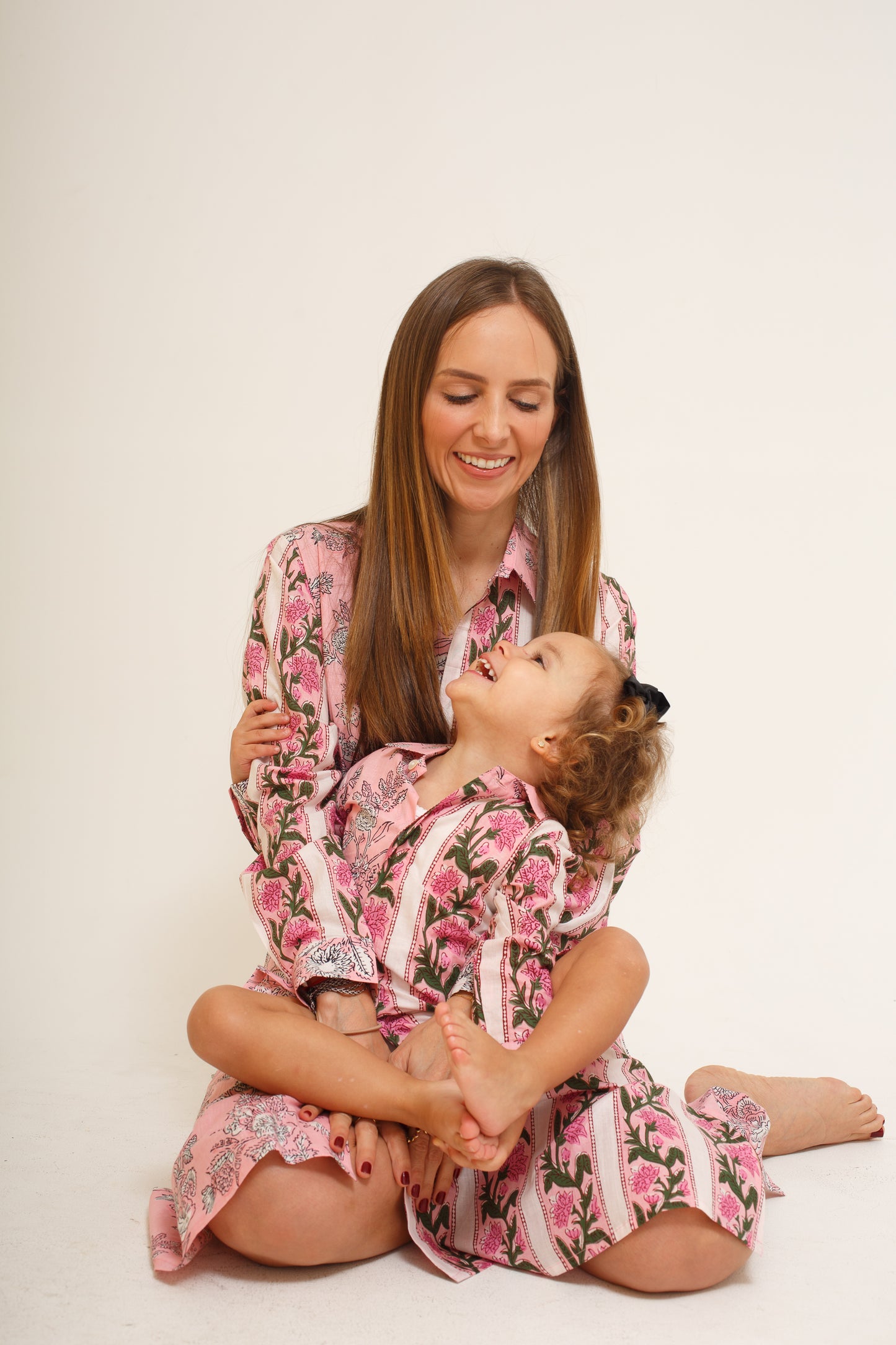 Pink Long Sleeve Block Print Dress