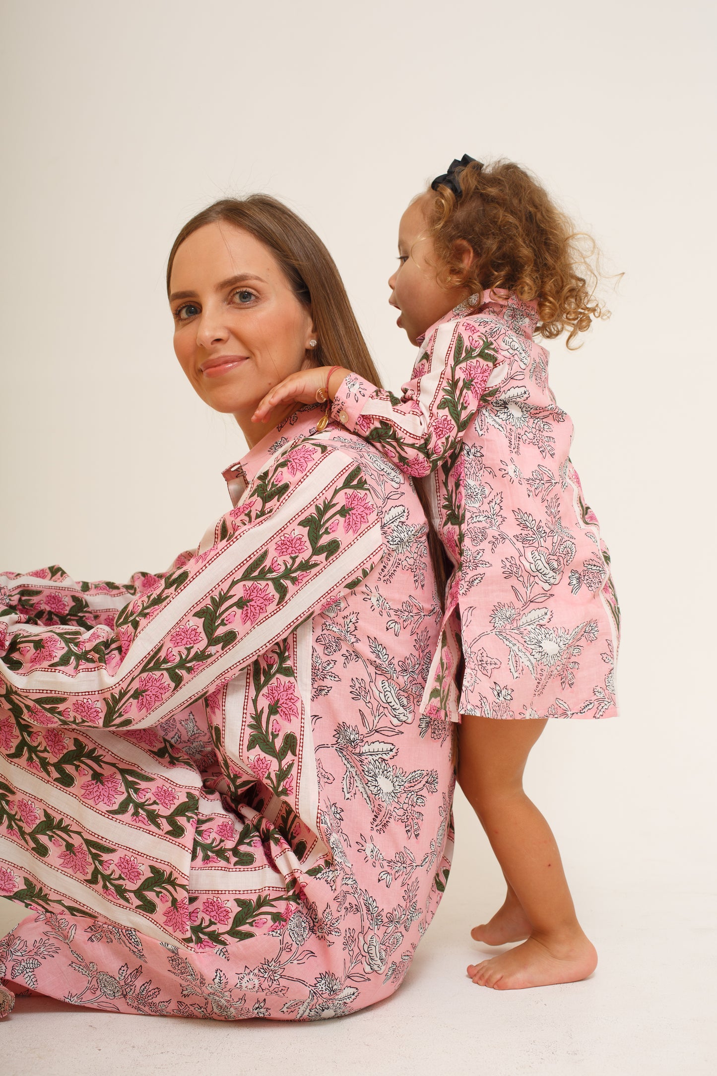 Pink Long Sleeve Block Print Dress