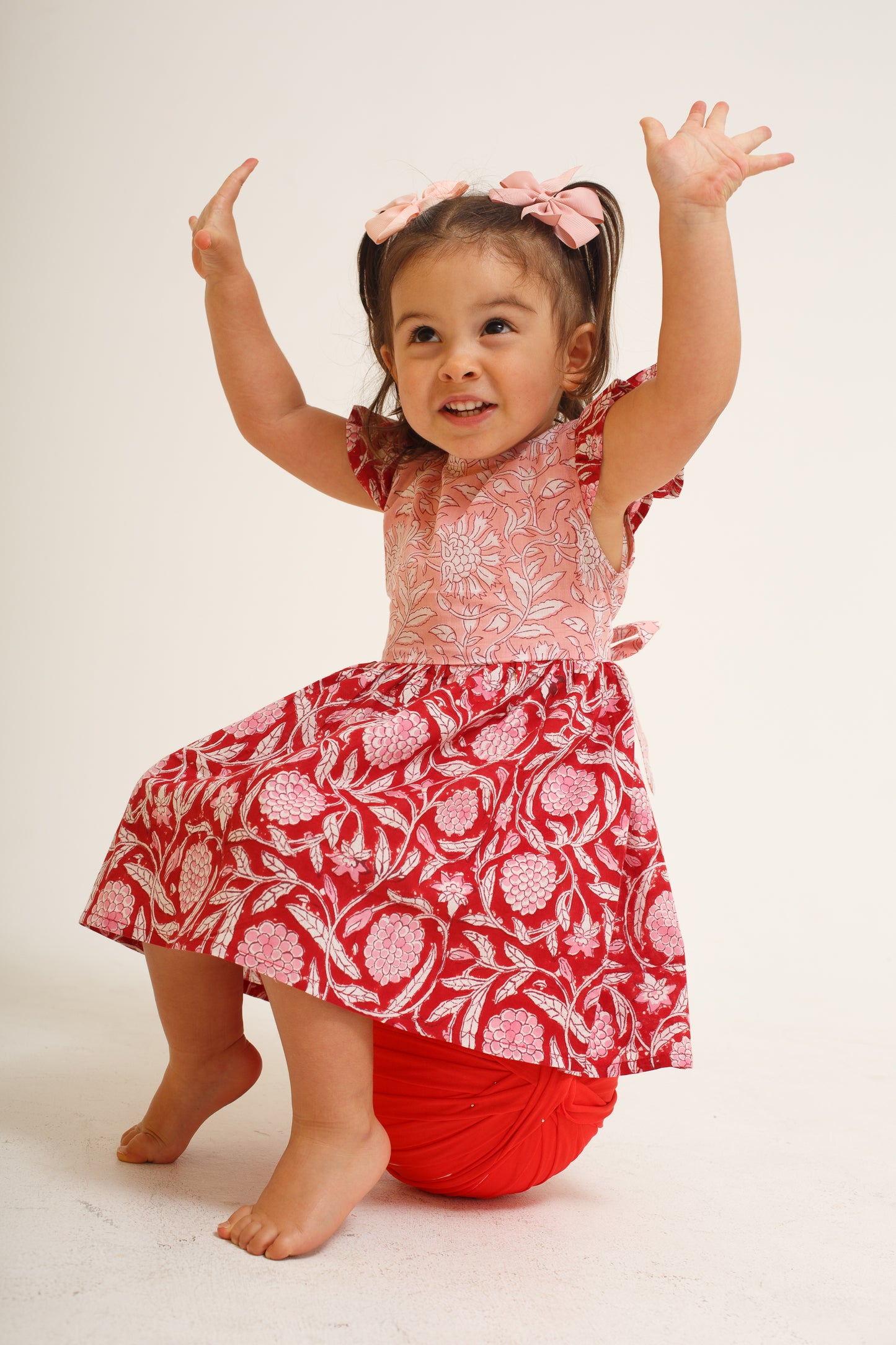 Red and Pink Block Print Dress