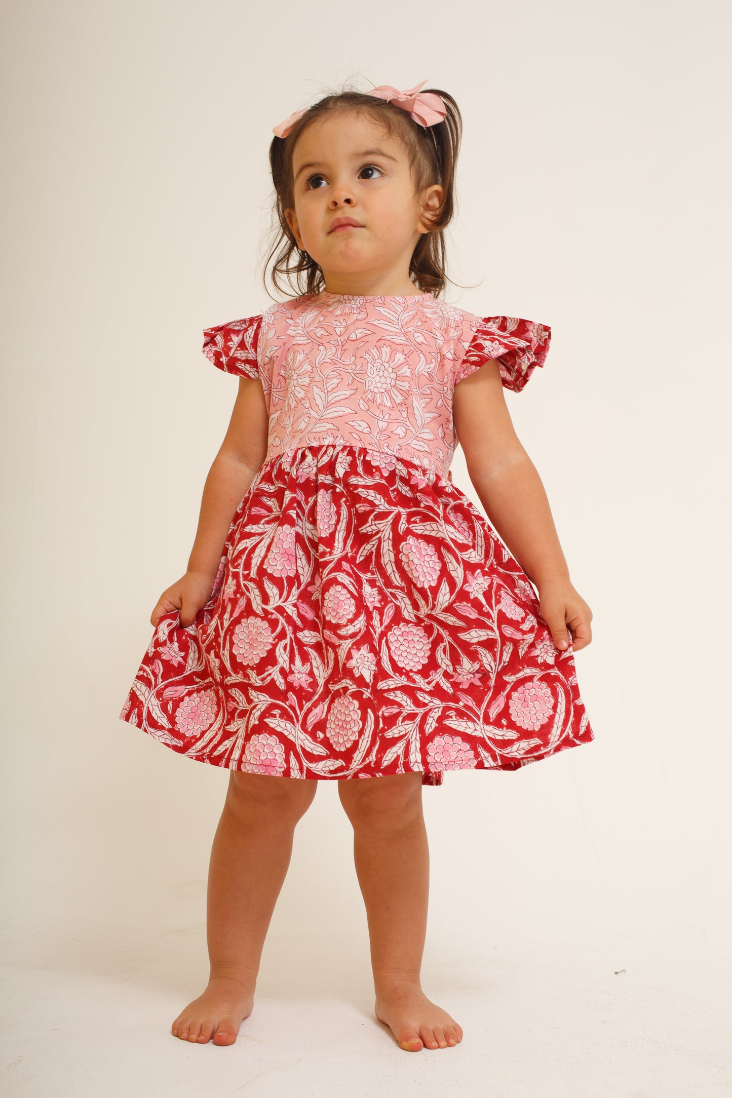 Red and Pink Block Print Dress