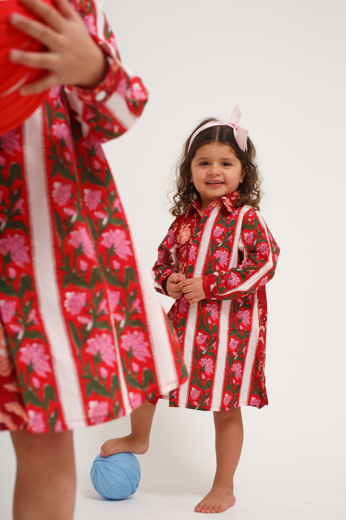 Red Long Sleeve Block Print Dress