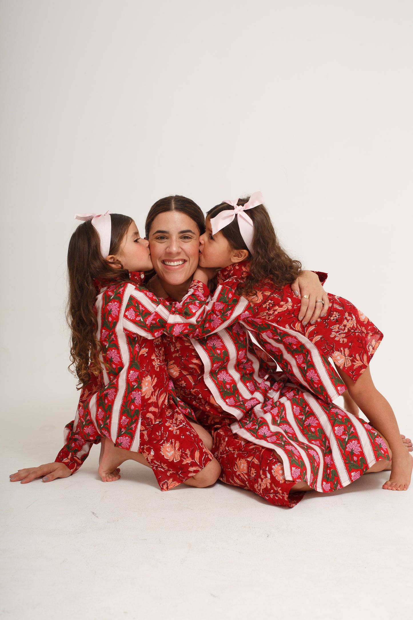 Red Long Sleeve Block Print Dress