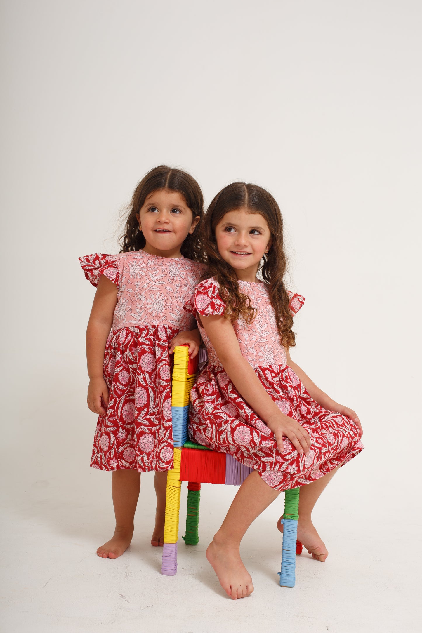 Red and Pink Block Print Dress