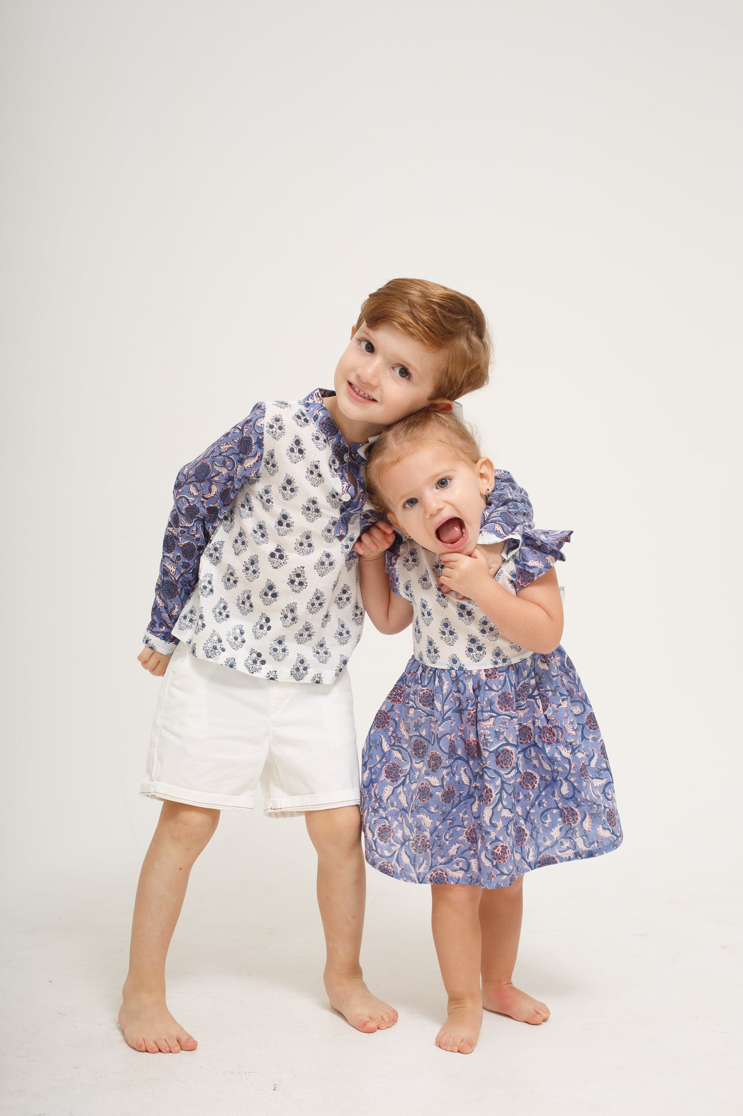 White and Blue Block Print Shirt