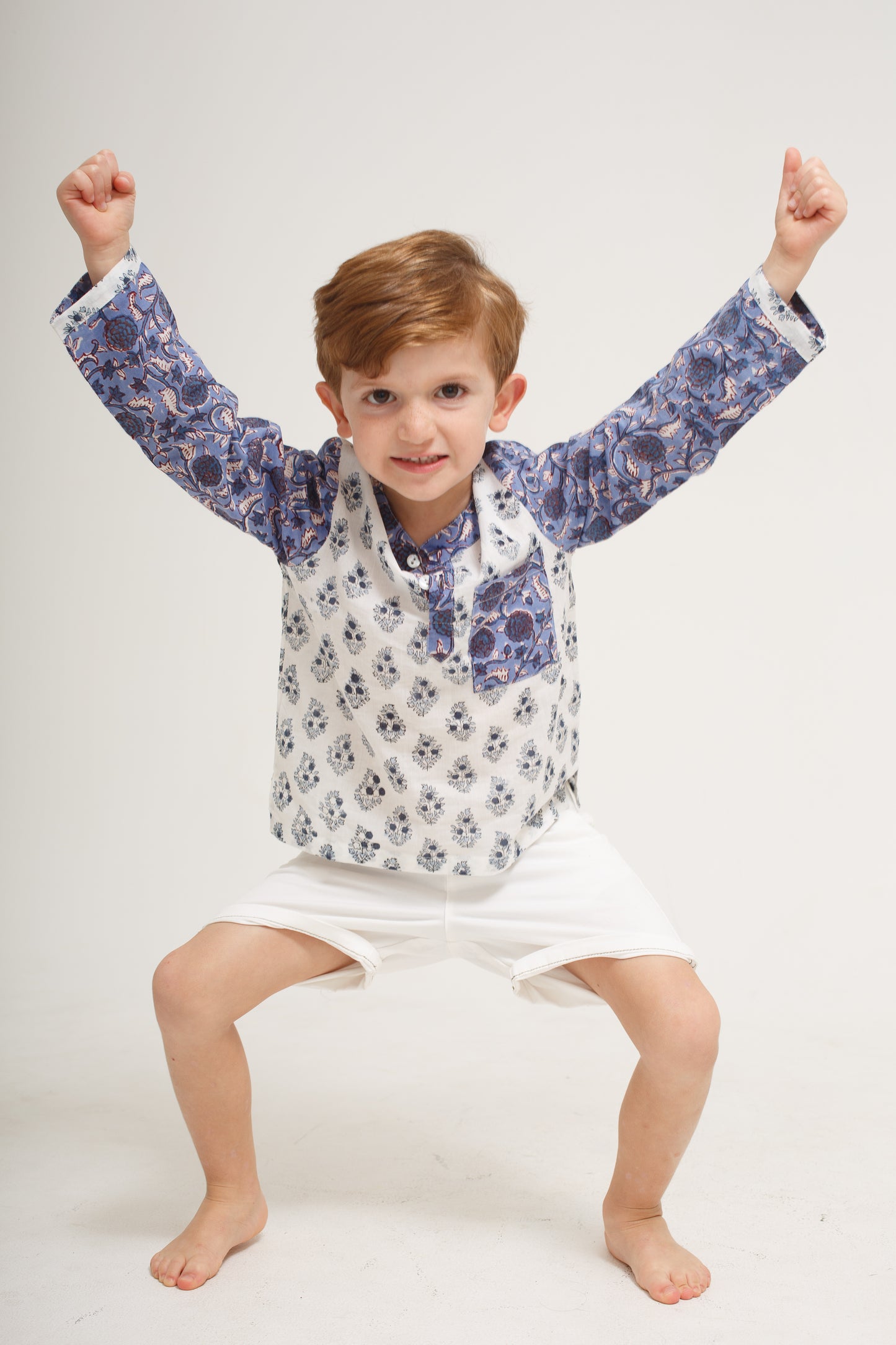 White and Blue Block Print Shirt