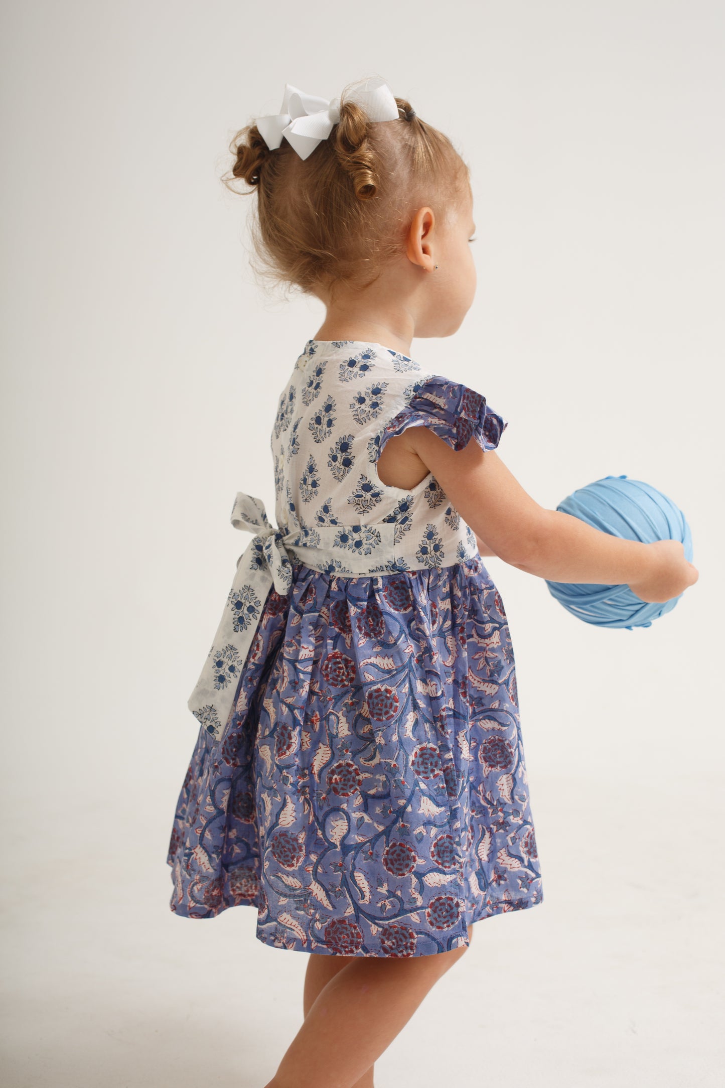 White and Blue Block Print Dress