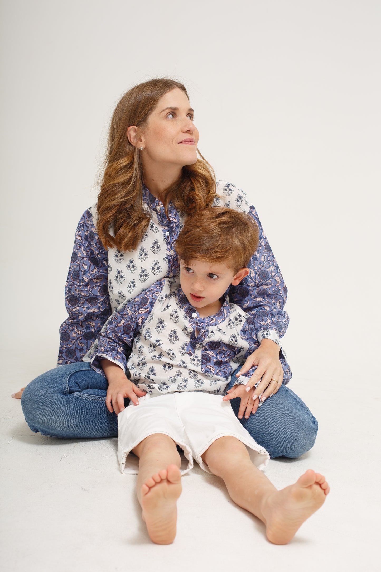 White and Blue Block Print Shirt