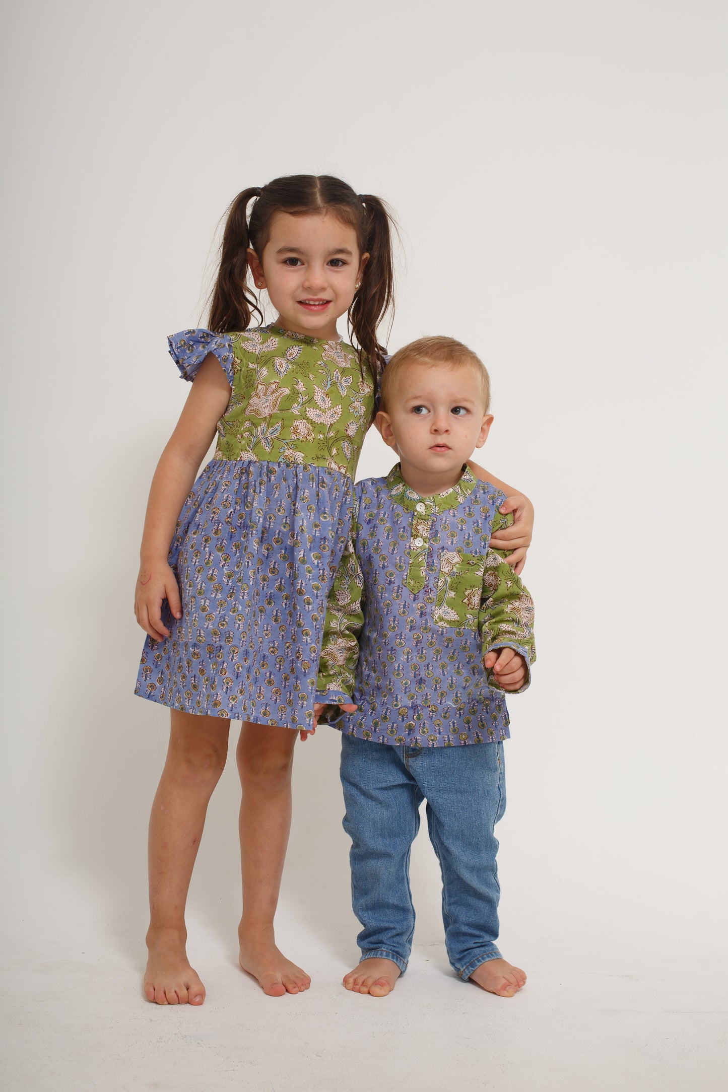 Green and Blue Block Print Shirt